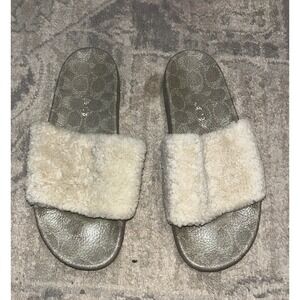 Coach Slides Shearling Light Beige Size 10 Shoes Slippers Slip On Sandals‎